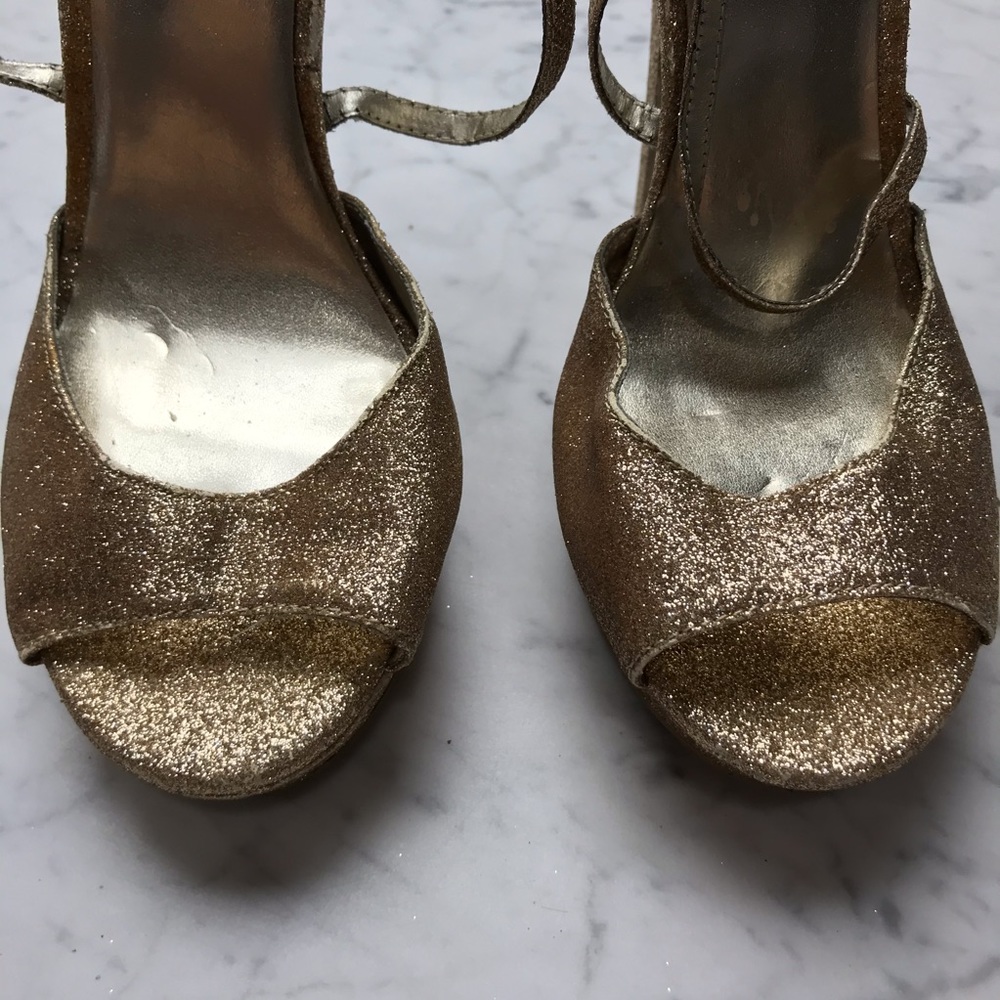 CeCe Gold Glitter Metallic Open Toe Stiletto Heels - Picture 4 of 11